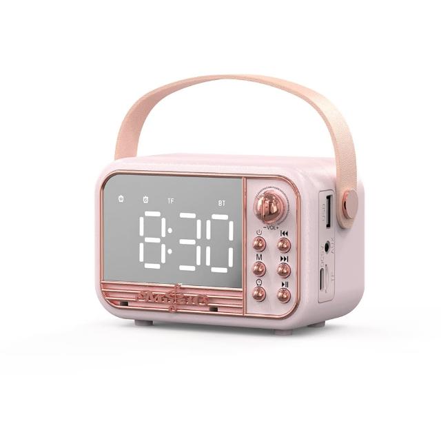 【UKKY】復古經典藍牙音響 多功能鏡面藍牙喇叭 便攜式智能鬧鐘 電子鬧鐘 電腦喇叭(高音質小音響 禮物)