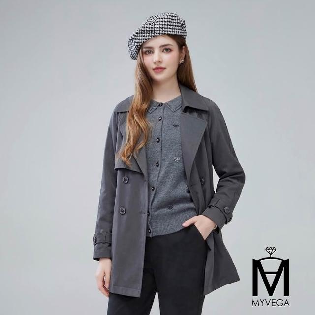 【MYVEGA 麥雪爾】MA小花收腰/斜剪接/翻領排釦綁帶風衣外套-多款任選(連帽外套/風外/新年紅色開運)