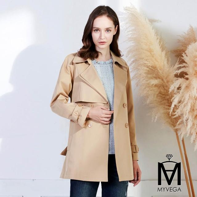 【MYVEGA 麥雪爾】MA小花收腰/斜剪接/翻領排釦綁帶風衣外套-多款任選(連帽外套/風外/新年紅色開運)