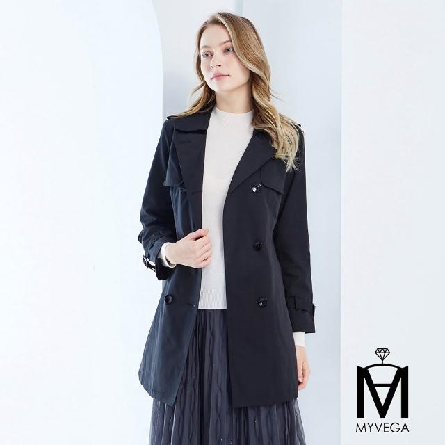 【MYVEGA 麥雪爾】MA小花收腰/斜剪接/翻領排釦綁帶風衣外套-多款任選(連帽外套/風外/新年紅色開運)