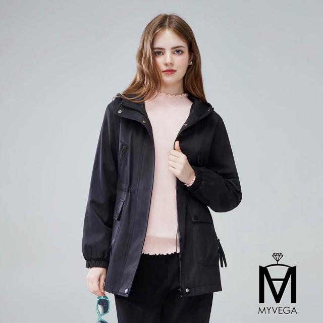 【MYVEGA 麥雪爾】MA小花收腰/斜剪接/翻領排釦綁帶風衣外套-多款任選(連帽外套/風外/新年紅色開運)