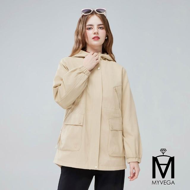 【MYVEGA 麥雪爾】MA小花收腰/斜剪接/翻領排釦綁帶風衣外套-多款任選(連帽外套/風外/新年紅色開運)