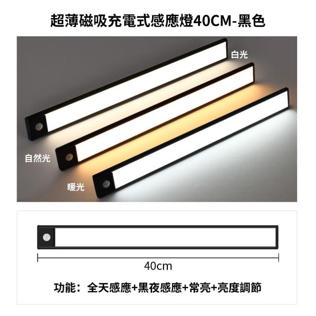【IDREES 伊德萊斯】LED磁吸人體感應燈 三檔調光 USB無線超薄 40cm(LED燈 小夜燈 櫥櫃燈條 樓道燈)