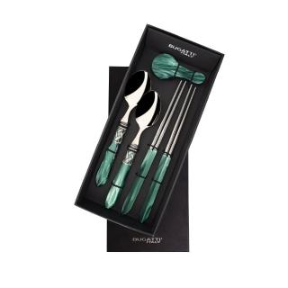 【Bugatti 布加迪】義大利製造 阿拉丁中式餐具四件組-三色(316醫療級不鏽鋼/刀/叉子/湯匙/餐具組/入厝送禮)