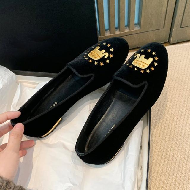 【JP Queen New York】精緻刺繡淺口顯瘦絨面平底豆豆鞋娃娃鞋(4款可選)
