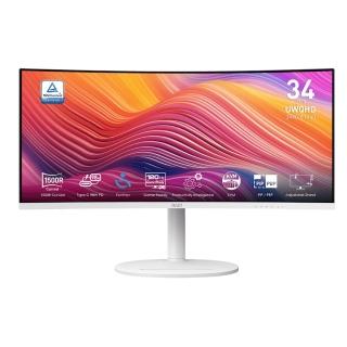 【MSI 微星】Modern MD342CQPW 34型 VA UWQHD 120Hz 2K 美型曲面螢幕(Type-C/內建喇叭/TUV護眼/白色)