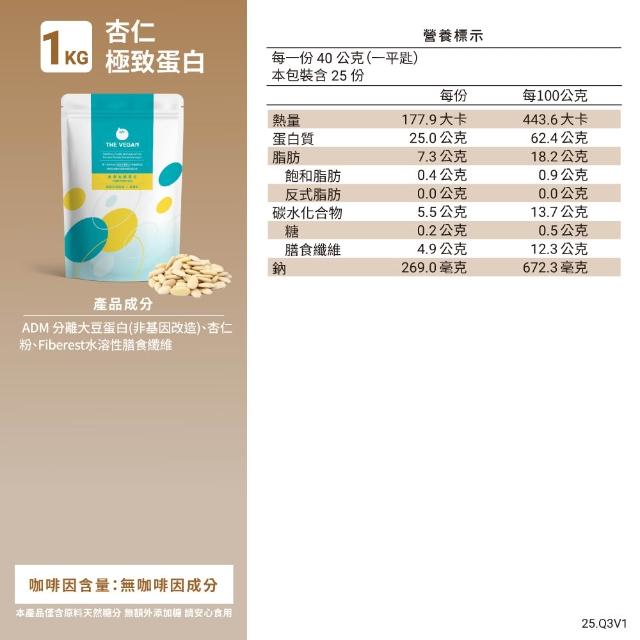 【THE VEGAN 樂維根】極致植物優蛋白多2入組 1KG/袋(原味 巧克力 燕麥 杏仁  無香料 無加糖 台灣製造)