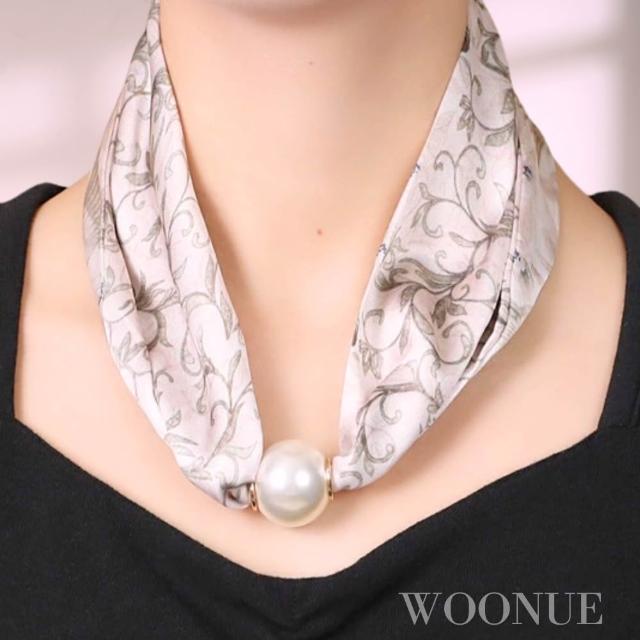 【WOONUE】貴婦高級磁扣絲巾項鍊珍珠樣式絲綢質感領巾圍巾項鍊(送禮母親節老婆媽媽女友閨蜜朋友姐妹禮物)