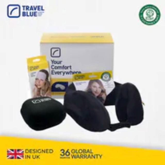 【Travel Blue 藍旅】極致頸枕禮盒 附豪華眼罩 (記憶棉頸枕/收納盒/眼罩/全球保固36個月)