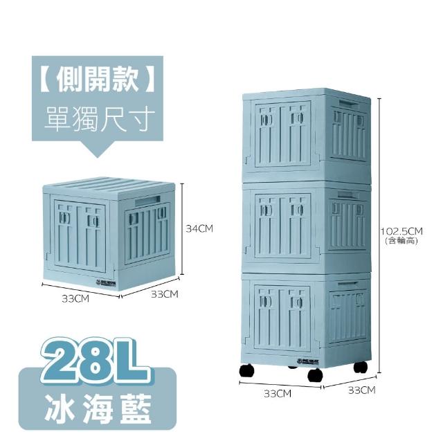 【ONE HOUSE】28L 小丹尼貨櫃五開門折疊收納箱 收納櫃_3入(附贈1.5吋塑膠輪子組)
