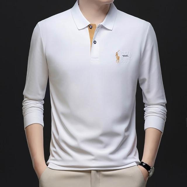 【Billgo】純色馬球刺繡長袖POLO衫 4色 M-4XL 透氣棉質休閒長袖男上衣