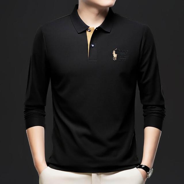 【Billgo】純色馬球刺繡長袖POLO衫 4色 M-4XL 透氣棉質休閒長袖男上衣