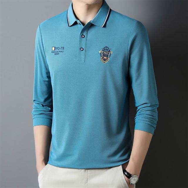 【Billgo】純色馬球刺繡長袖POLO衫 4色 M-4XL 透氣棉質休閒長袖男上衣