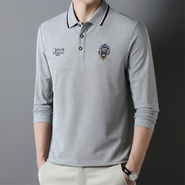 【Billgo】純色馬球刺繡長袖POLO衫 4色 M-4XL 透氣棉質休閒長袖男上衣