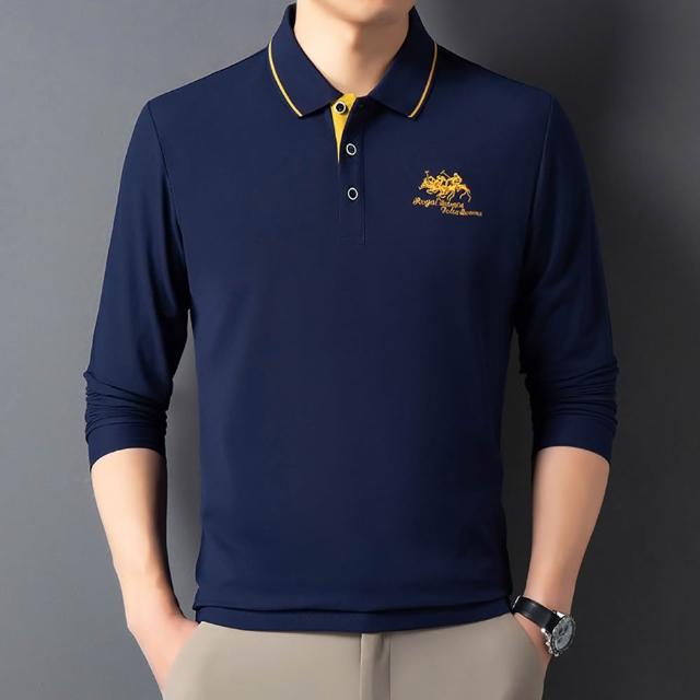 【Billgo】純色馬球刺繡長袖POLO衫 4色 M-4XL 透氣棉質休閒長袖男上衣