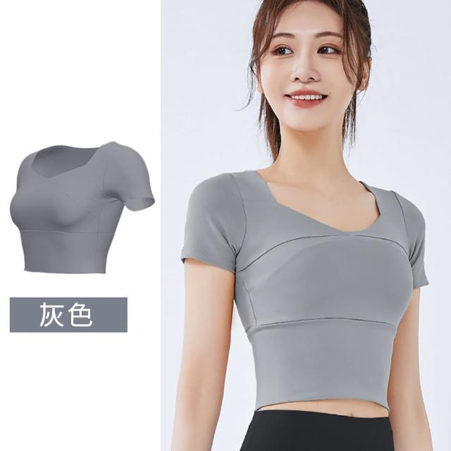 【STizi 史堤茲】短款貼身方領短袖瑜珈服 運動服 瑜珈服(SK-028)