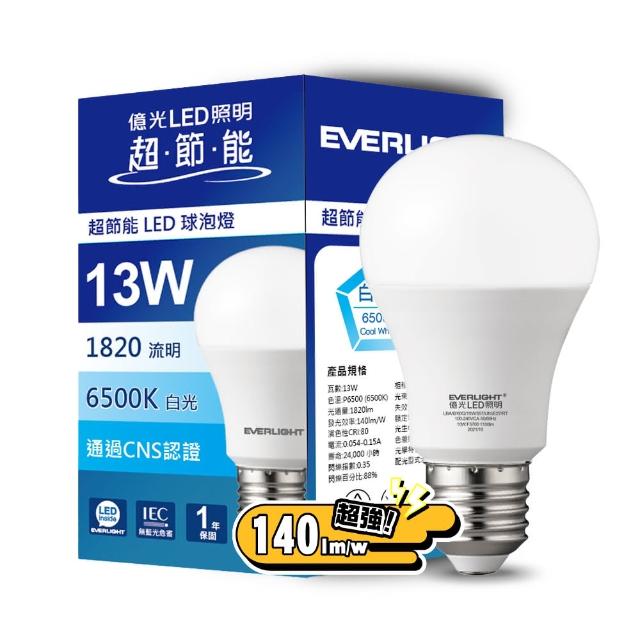【Everlight 億光】13W 超節能高效環保LED燈泡(白光/黃光/自然光)