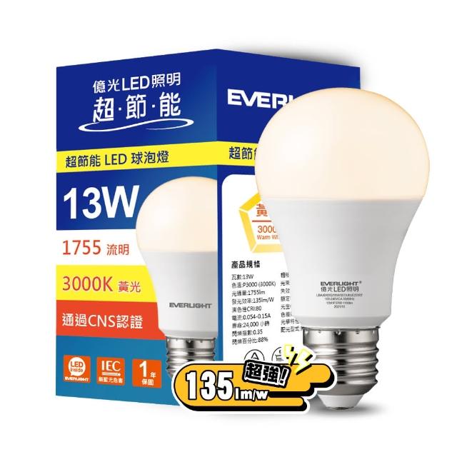 【Everlight 億光】13W 超節能高效環保LED燈泡(白光/黃光/自然光)