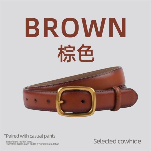 【MoonDy】腰帶 褲帶 牛皮帶 復古皮帶 女生真皮皮帶 金扣腰帶 寬腰帶 方頭腰帶 高級感 老 