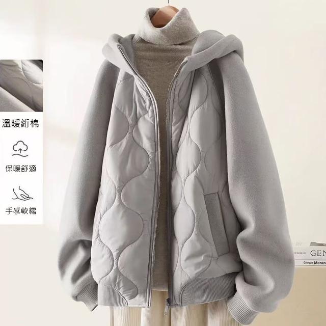 【初色】韓版加厚拼接純色拉鍊口袋長袖插肩袖連帽外套女外套-共2色-38720(M-2XL可選)