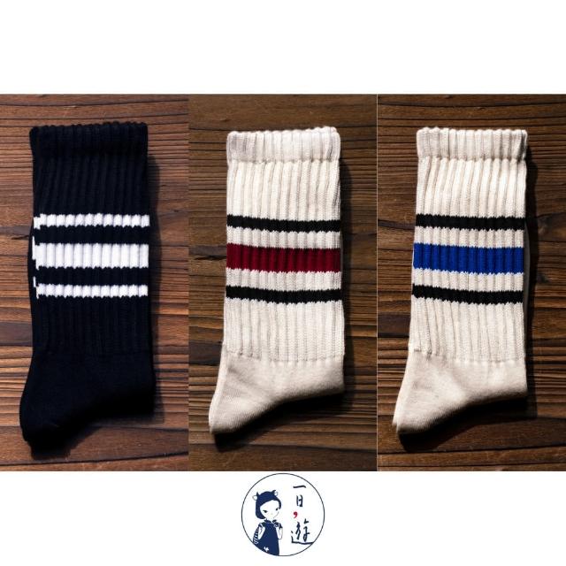 【NicoFun 愛定做】6雙 ☆復古條紋中筒襪 堆堆襪 羅紋襪 針織襪 運動襪 橫條紋 中性襪(中性襪24.5-27cm)