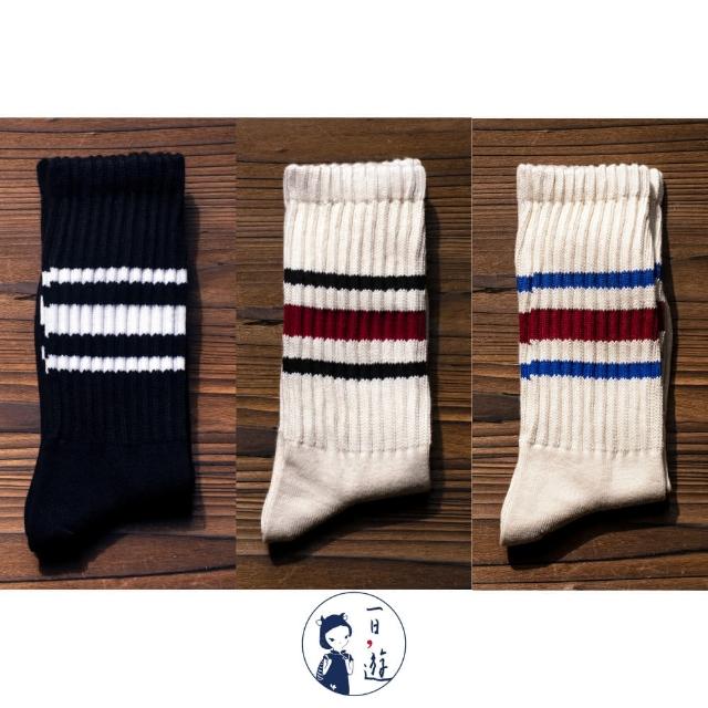 【NicoFun 愛定做】6雙 ☆復古條紋中筒襪 堆堆襪 羅紋襪 針織襪 運動襪 橫條紋 中性襪(中性襪24.5-27cm)