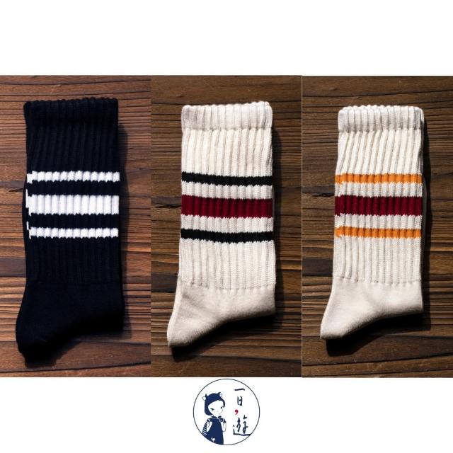 【NicoFun 愛定做】6雙 ☆復古條紋中筒襪 堆堆襪 羅紋襪 針織襪 運動襪 橫條紋 中性襪(中性襪24.5-27cm)