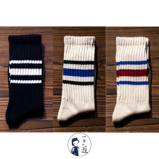 【NicoFun 愛定做】6雙 ☆復古條紋中筒襪 堆堆襪 羅紋襪 針織襪 運動襪 橫條紋 中性襪(中性襪24.5-27cm)