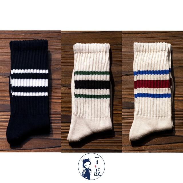 【NicoFun 愛定做】6雙 ☆復古條紋中筒襪 堆堆襪 羅紋襪 針織襪 運動襪 橫條紋 中性襪(中性襪24.5-27cm)