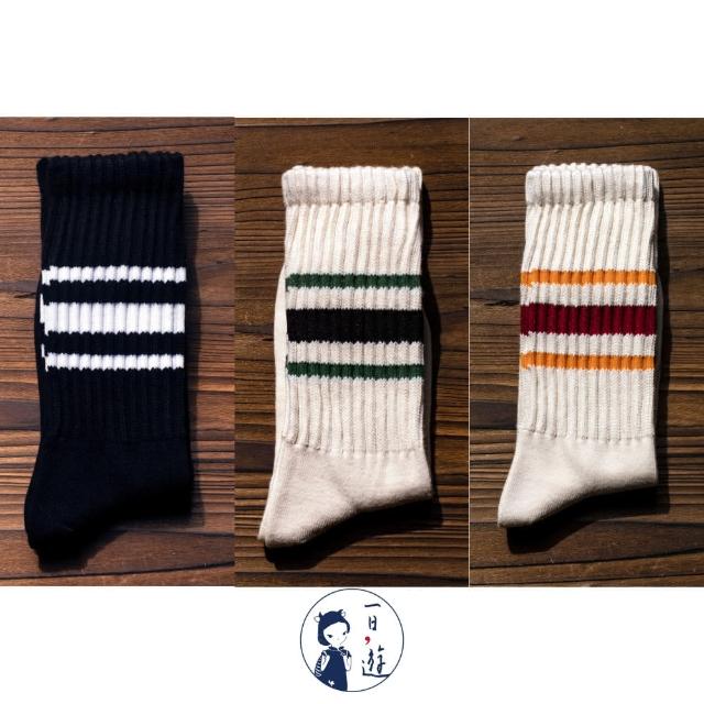 【NicoFun 愛定做】6雙 ☆復古條紋中筒襪 堆堆襪 羅紋襪 針織襪 運動襪 橫條紋 中性襪(中性襪24.5-27cm)
