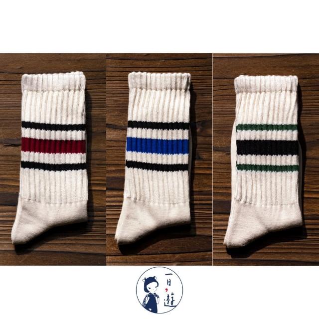 【NicoFun 愛定做】6雙 ☆復古條紋中筒襪 堆堆襪 羅紋襪 針織襪 運動襪 橫條紋 中性襪(中性襪24.5-27cm)