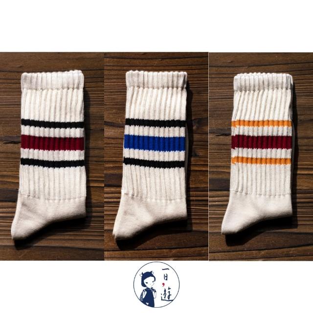 【NicoFun 愛定做】6雙 ☆復古條紋中筒襪 堆堆襪 羅紋襪 針織襪 運動襪 橫條紋 中性襪(中性襪24.5-27cm)