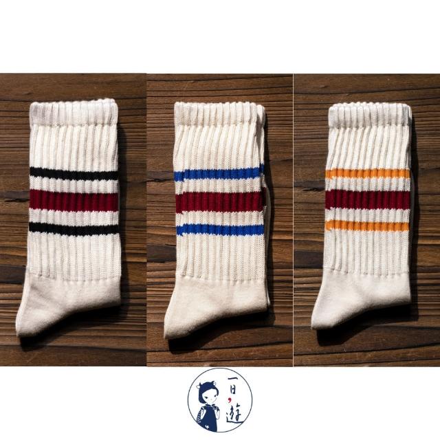 【NicoFun 愛定做】6雙 ☆復古條紋中筒襪 堆堆襪 羅紋襪 針織襪 運動襪 橫條紋 中性襪(中性襪24.5-27cm)