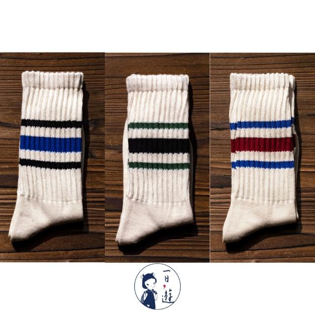 【NicoFun 愛定做】6雙 ☆復古條紋中筒襪 堆堆襪 羅紋襪 針織襪 運動襪 橫條紋 中性襪(中性襪24.5-27cm)