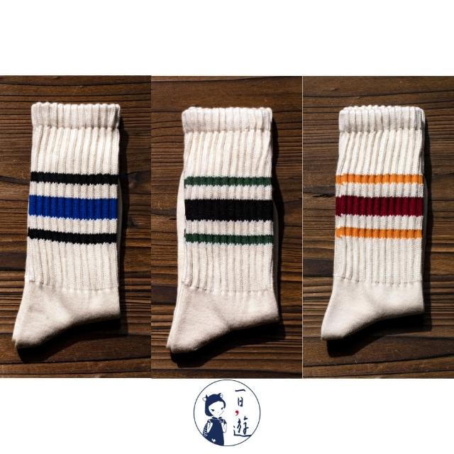 【NicoFun 愛定做】6雙 ☆復古條紋中筒襪 堆堆襪 羅紋襪 針織襪 運動襪 橫條紋 中性襪(中性襪24.5-27cm)
