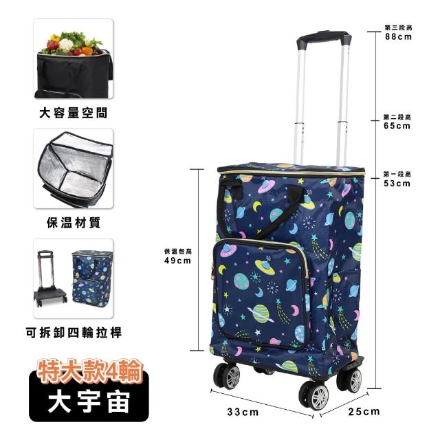 【ONE HOUSE】熱血TOP1 奈拉保溫輪折疊購物車_特大收納包+拉桿車 1組 任選(買菜車/收納推車/推車)