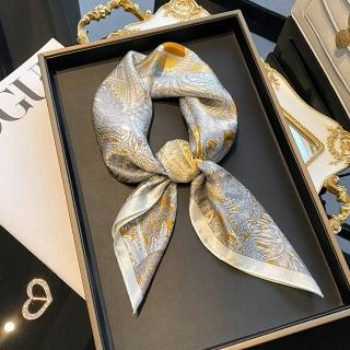 【VEDINA】100% 頂級純桑蠶絲真絲天空之城典雅浪漫緞面絲巾 68*68 cm(金棕色/披肩/綢緞/脖圍/頭巾)
