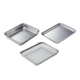 【SHIMOYAMA 霜山】304不鏽鋼瀝水網籃+托盤3件組-瀝水網籃×1+托盤×2(餐盤/調理盤/備菜盤)