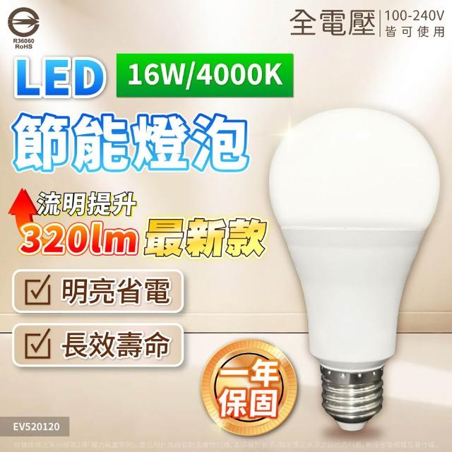 【Everlight 億光】10入組 16W 高光效 最新戰鬥版 全電壓 球泡燈 E27燈泡(黃光/自然光/白光)
