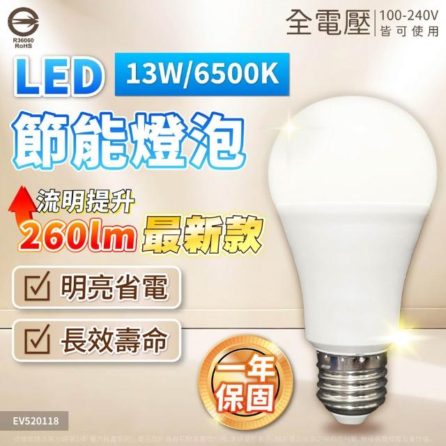 【Everlight 億光】10入 2026最新版 LED 13W 高光效 最新戰鬥版 全電壓 球泡燈 E27燈泡(黃光/自然光/白光)