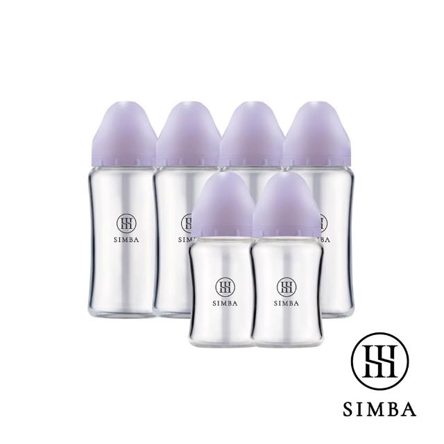 【Simba 小獅王辛巴】蘊蜜質金玻璃寬口防脹氣奶瓶4大2小全配組(新生適用/主導式餵奶專用)