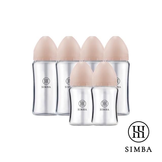 【Simba 小獅王辛巴】蘊蜜質金玻璃寬口防脹氣奶瓶4大2小全配組(新生適用/主導式餵奶專用)