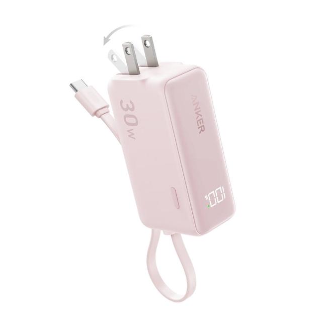 【ANKER】官方授權直營 A1636 行動電源 5000mAh 30W 三合一自帶線自帶插頭(白/粉/Wh標示/螢幕顯示)