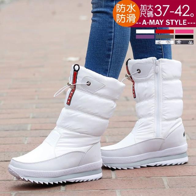 【Amay Style 艾美時尚】女鞋 雪地靴 時尚保暖加絨防水防雪防滑束帶中筒雪靴。37-42碼(6色.現貨+預購)
