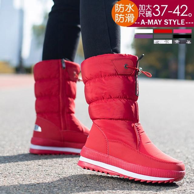 【Amay Style 艾美時尚】女鞋 雪地靴 時尚保暖加絨防水防雪防滑束帶中筒雪靴。37-42碼(6色.現貨+預購)