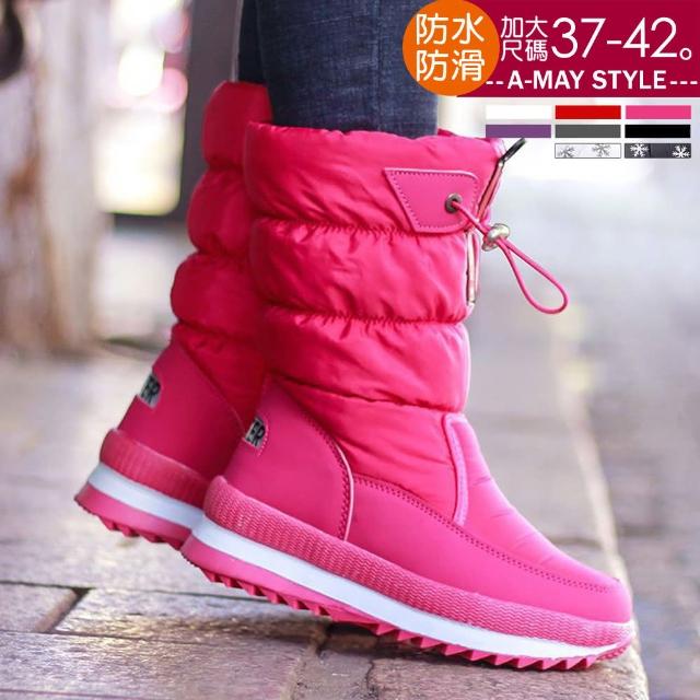 【Amay Style 艾美時尚】女鞋 雪地靴 時尚保暖加絨防水防雪防滑束帶中筒雪靴。37-42碼(6色.現貨+預購)