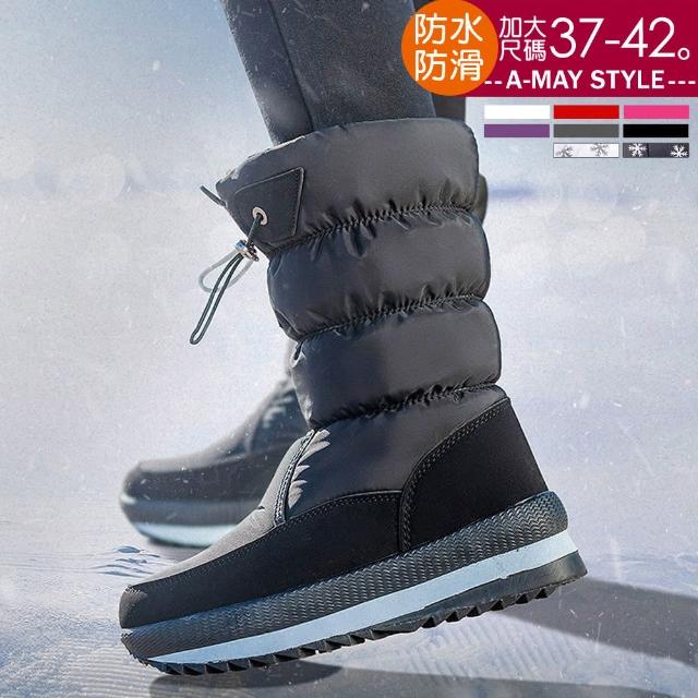 【Amay Style 艾美時尚】女鞋 雪地靴 時尚保暖加絨防水防雪防滑束帶中筒雪靴。37-42碼(6色.現貨+預購)