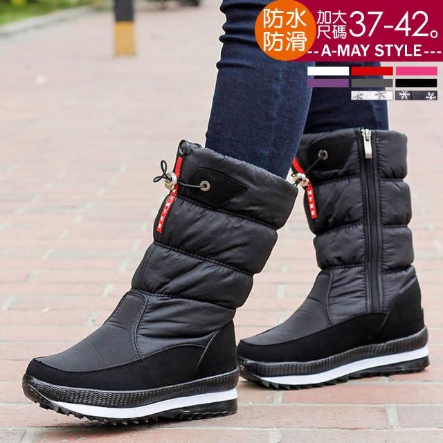 【Amay Style 艾美時尚】女鞋 雪地靴 時尚保暖加絨防水防雪防滑束帶中筒雪靴。37-42碼(6色.現貨+預購)