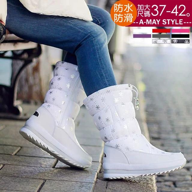 【Amay Style 艾美時尚】女鞋 雪地靴 時尚保暖加絨防水防雪防滑束帶中筒雪靴。37-42碼(6色.現貨+預購)