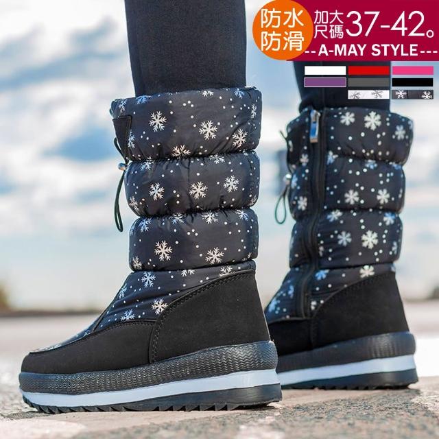 【Amay Style 艾美時尚】女鞋 雪地靴 時尚保暖加絨防水防雪防滑束帶中筒雪靴。37-42碼(6色.現貨+預購)